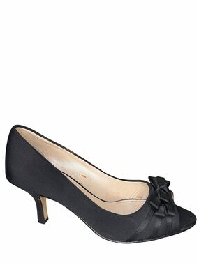Caparros Black Satin Peep Toe Bow Heels Kitten Heel Pumps Size 6.5B